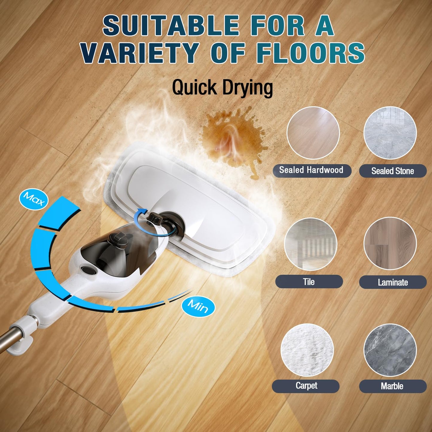 Steam Mop - 11-In-1 Steam Cleaner For Home With 15.2 Oz Water Tank & 23Ft Power Cord, Detachable Steam Mops For Floor Cleaning M