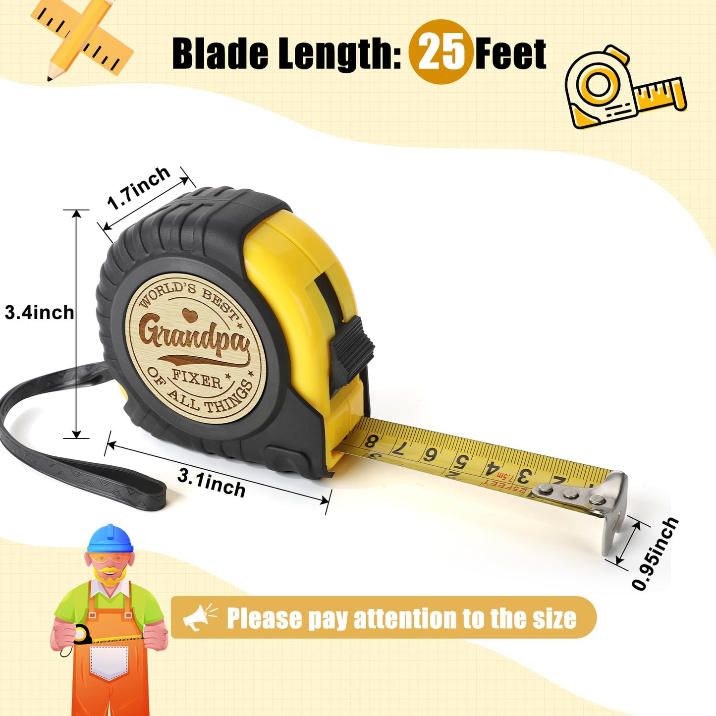 YUEYUQIU Gifts for Grandpa from Granddaughter Grandson - Ideal Father’s Day Gifts for Grandpa, Cool Grandfather Tool Gifts - Funny Engraved Tape Measure Present for Birthday Father's Day Christmas