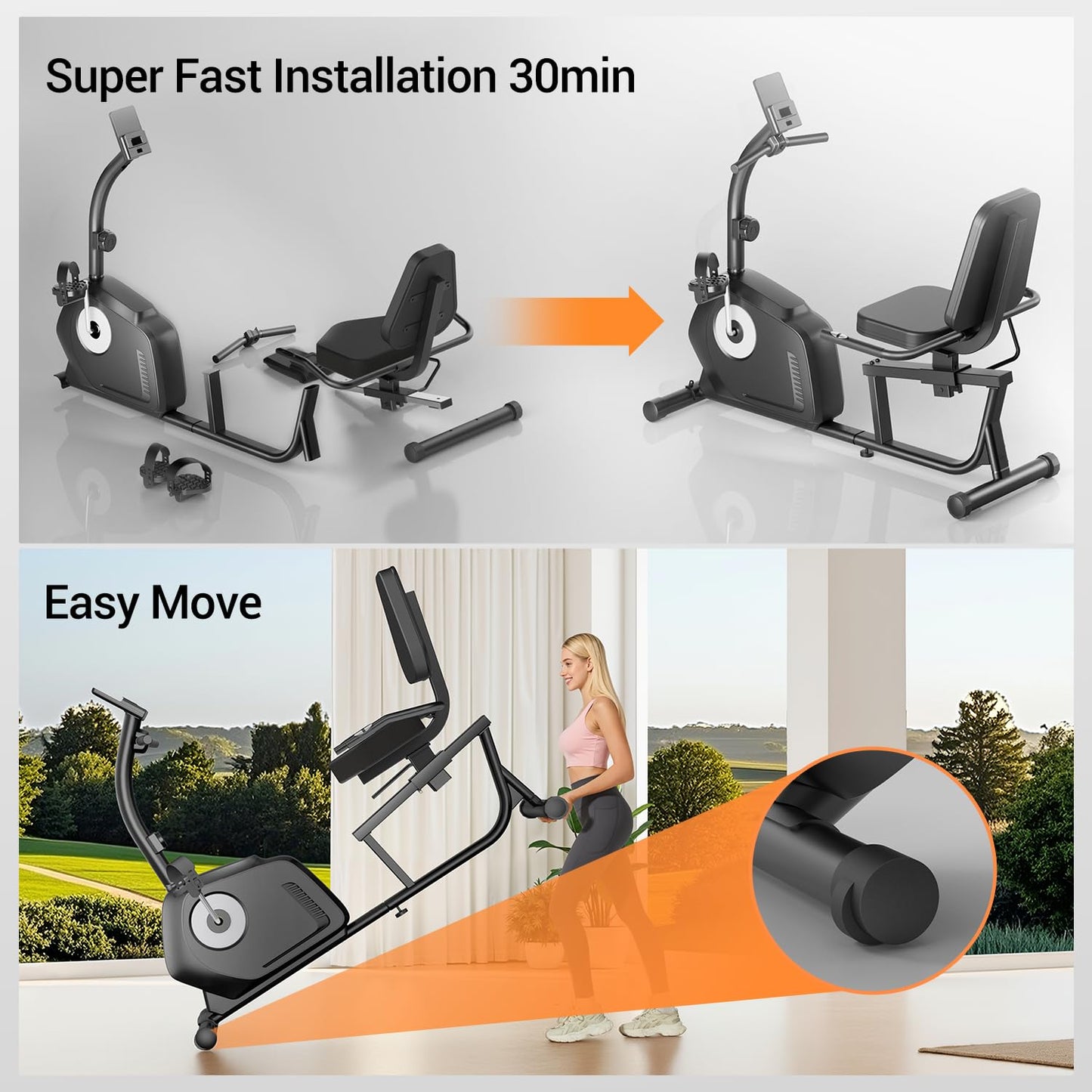 UMAY Recumbent Exercise Bike, Home Magnetic Stationary Bike with 16-Level Resistance Adjustment, Adjustable Seat, Heart Rate Sensor & LCD Display