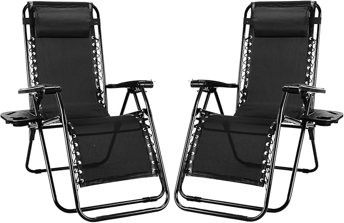 NEWBULIG Zero Gravity Chair Set of 2, Lounge Chair Folding Portable Adjustable Camping Reclining Chairs with Adjustable Po...