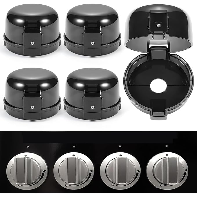Stove Knob Safety Covers, for Knob Diameter Less Than 2.4", Unlock with Adult Two-Finger, Dual-Key Press Gas Stove Knob Lo...