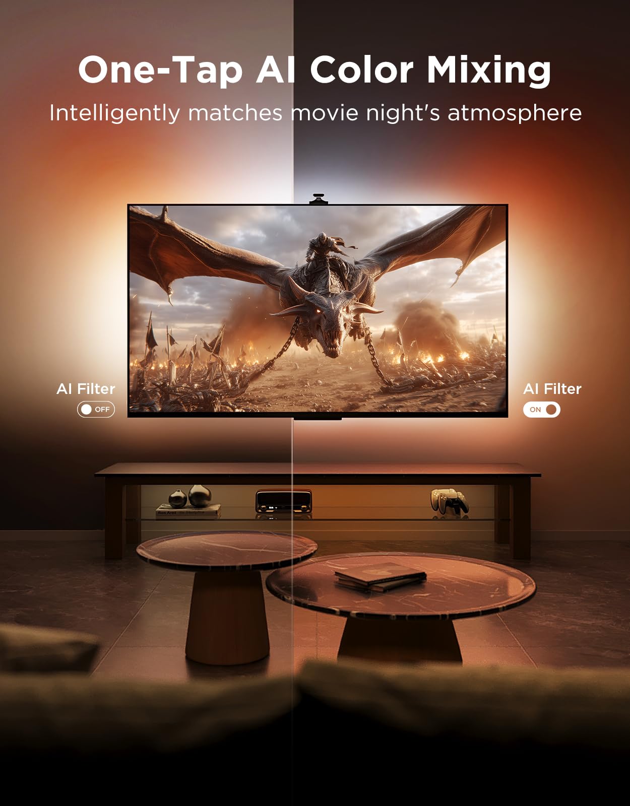 Govee TV Backlight 3 Pro with HDR Triple Camera, 11.8ft 5-in-1 RGBWWIC LED Strip Lights That Change with 55-65 Inch TVs, 75LEDs/m, Supports AI Filter, Smart App and Voice Control, DreamView Sync