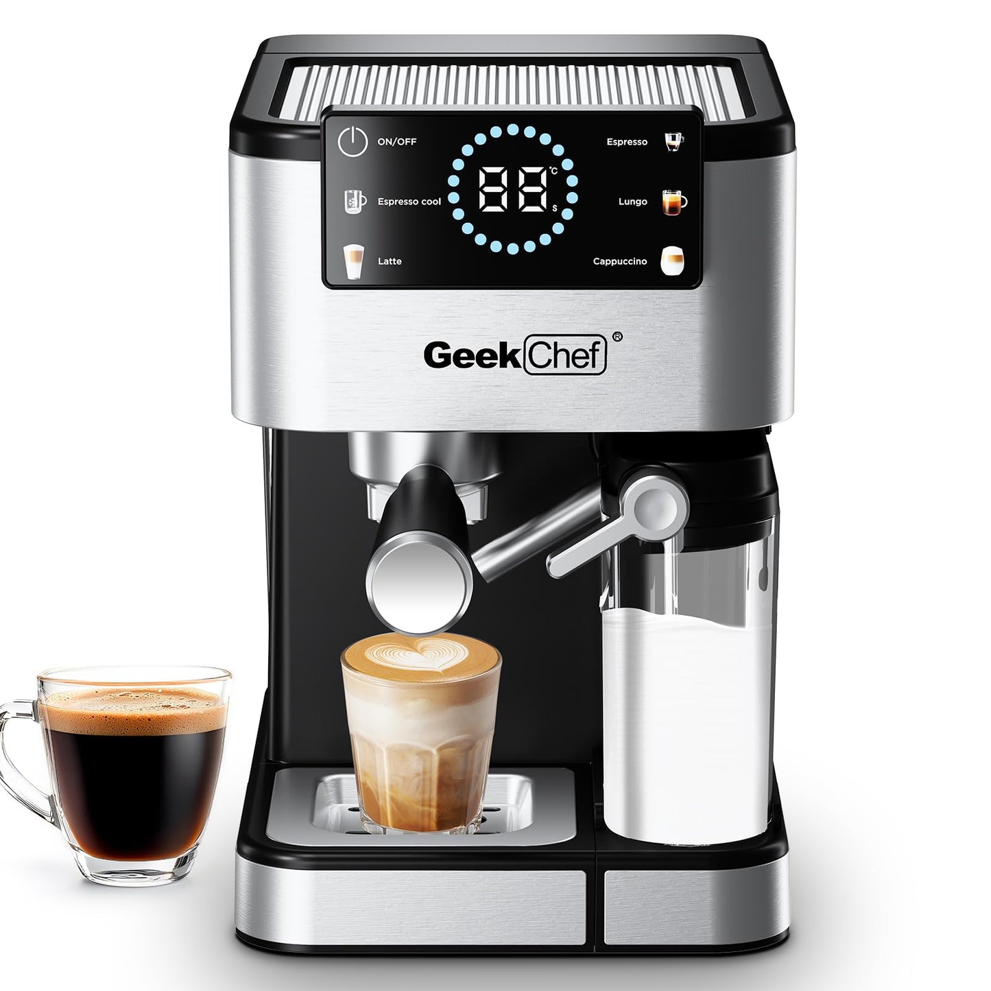 Geek Chef Espresso Machine with Milk Frother, 20 Bar Automatic Espresso Maker, Fast Heating Coffee Maker for Cappuccino, Latte & Iced Coffee, Easy to Use & Clean, for Home Barista
