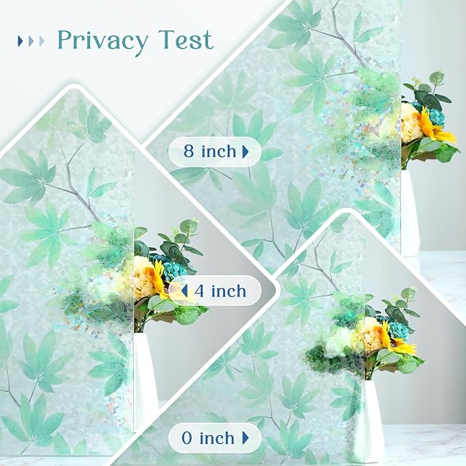 Haton Window Privacy Film, Rainbow Decorative Film, Stained Glass Window Clings, Static Cling UV Blocking Heat Control Tint Sticker for Home Door, Leaf Rainbow, 17.5" x 78.7" Non-Adhesive