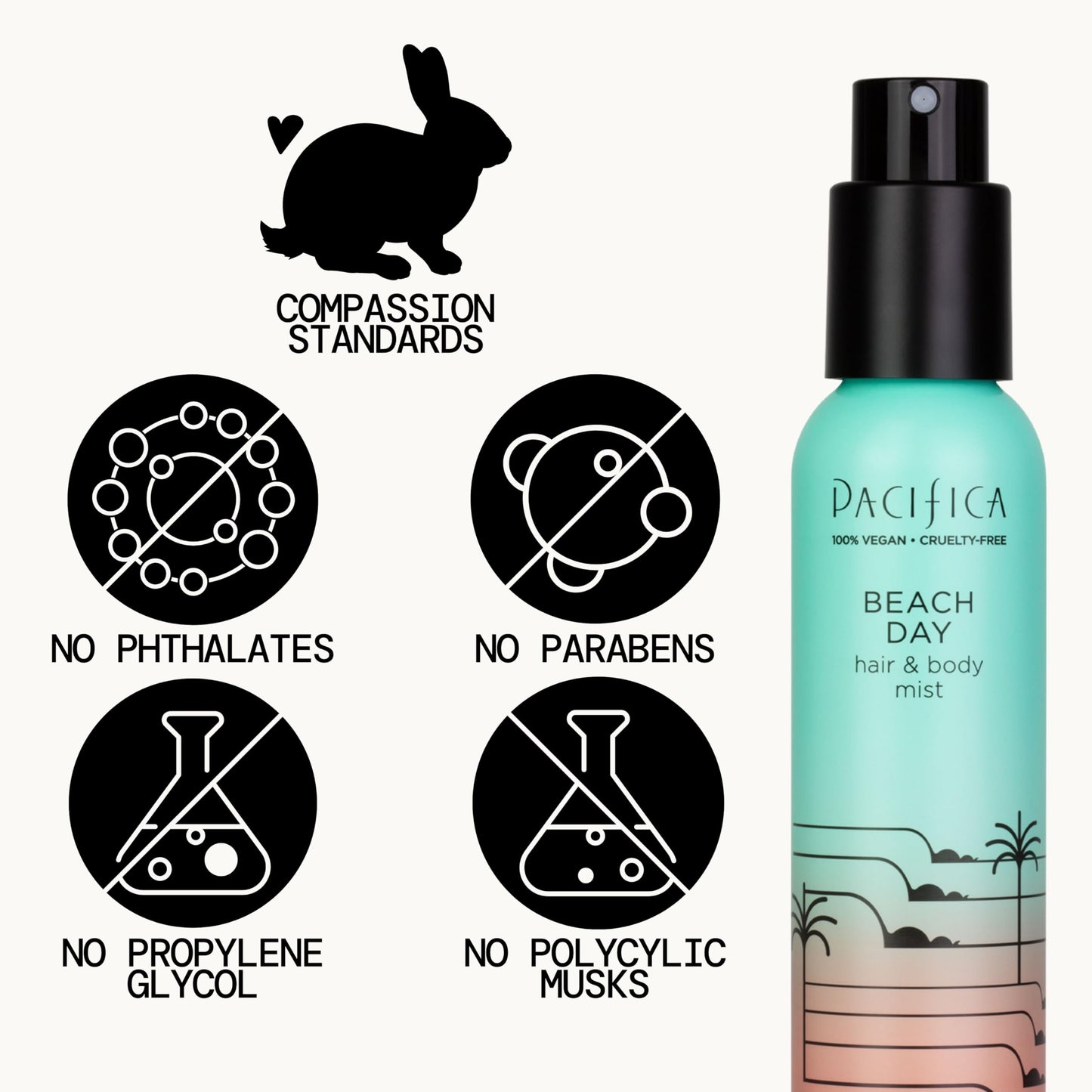 Pacifica Beach Day Hair Mist Perfume & Full Body Spray for Women - Body Mist Fragrance w/Bergamot, Orange Flower, Sandalwood, Amber, Musk & Suede Leather – Clean Beauty Alcohol-Free, Vegan 5 oz