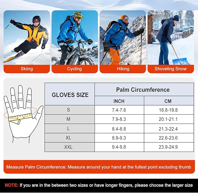 Heated Gloves for Men Women 7.4V 3200mAh Rechargeable Waterproof Electric Heated Gloves for Skiing Snowboarding Camping Hiking