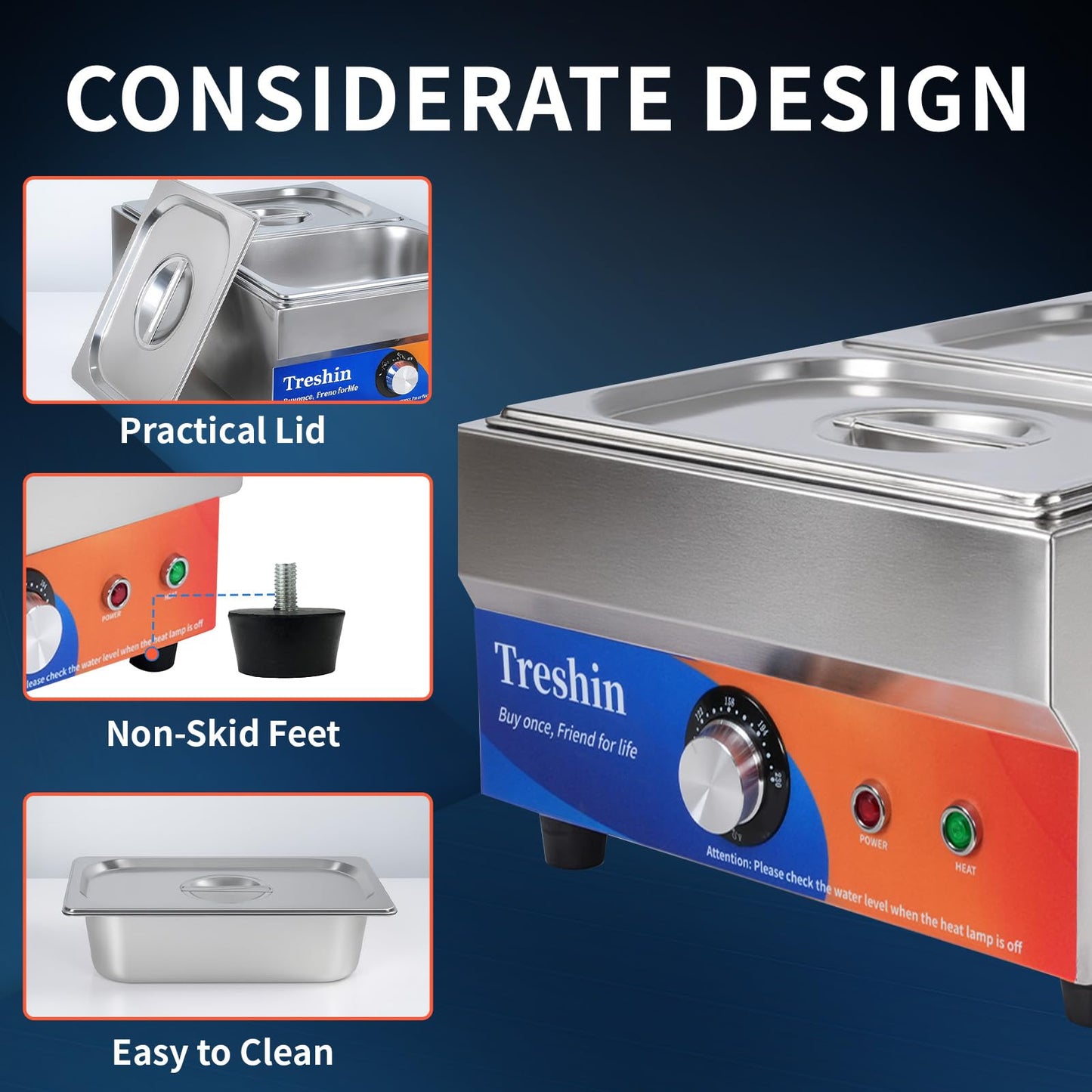 Treshin 2 Pan Commercial Food Warmer, Stainless Steel Bain Marie Food Warmers Steam Table 15 Qt 1200W with Temperature Control & Lid for Home, Catering, Restaurants