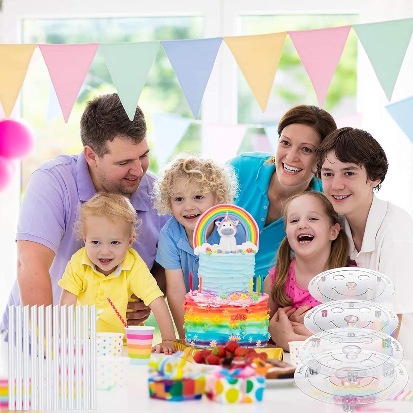 Cake Pin Sticks Set, 16 Pieces Plastic Cake Sticks Support Rods with 4 Cake Dividers for 6, 8, 10, 12 Inch Cakes, Plastic Cake Support Rods for Wedding Cake Building and Stacking (16)