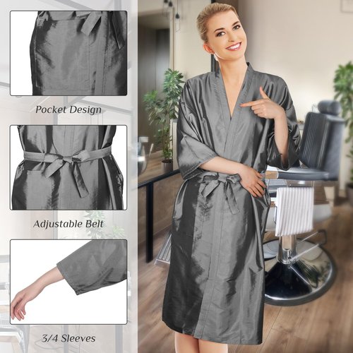 Leumoi 8 Pcs Salon Robes Hair Cape Salon Client Gown Robes Cape with Pockets for Clients Women (Gray)