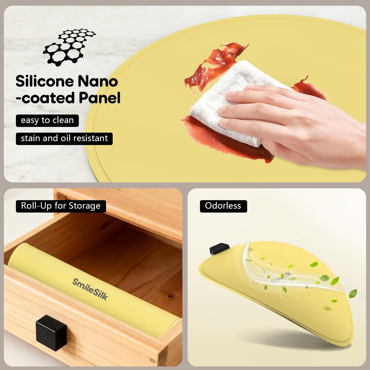 Smilesilk Portable Silicone Pizza Warming Mat - Roll Up Electric Food Heating Pad Tray, Fast Even Heating for Buffet Parties, Foldable Hot Plate Warmer for Home Kitchen Gifts (Yellow)