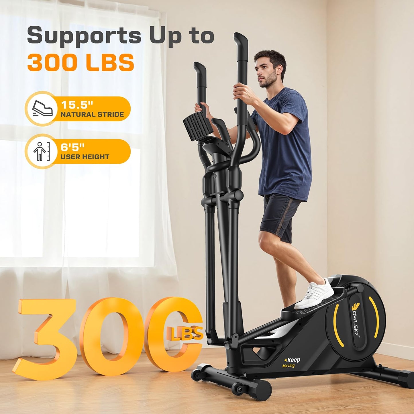 OWLSKY Elliptical Exercise Machine with APP, Elliptical Machine for Home with Hyper-Quiet Magnetic Driving System, 16 Resistance Levels,LCD Monitor,300LBS