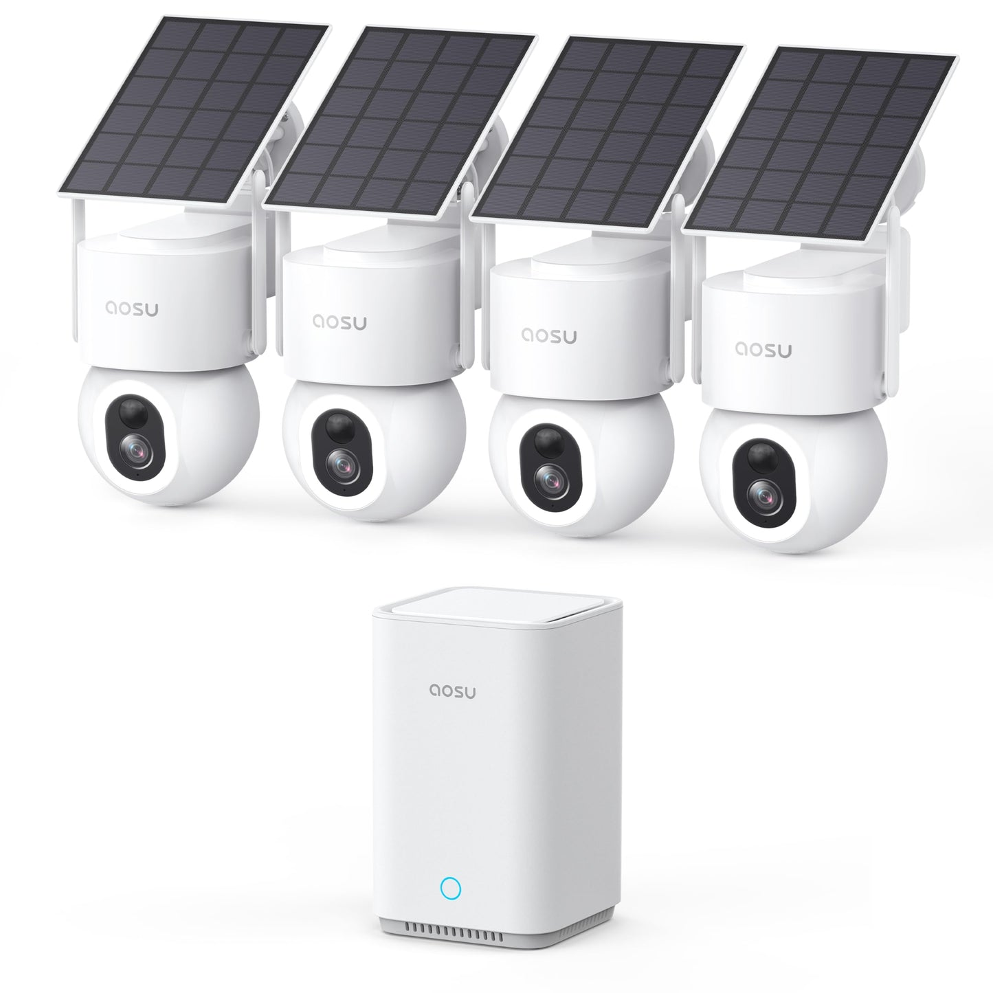 aosu SolarCam D1 Max 4-Cam Kit, 4K Solar Security Cameras Outdoor Wireless, 360° Pan & Tilt Coverage, Auto Tracking, Color Night Vision, No Subscription Required, Local Storage up to 1TB