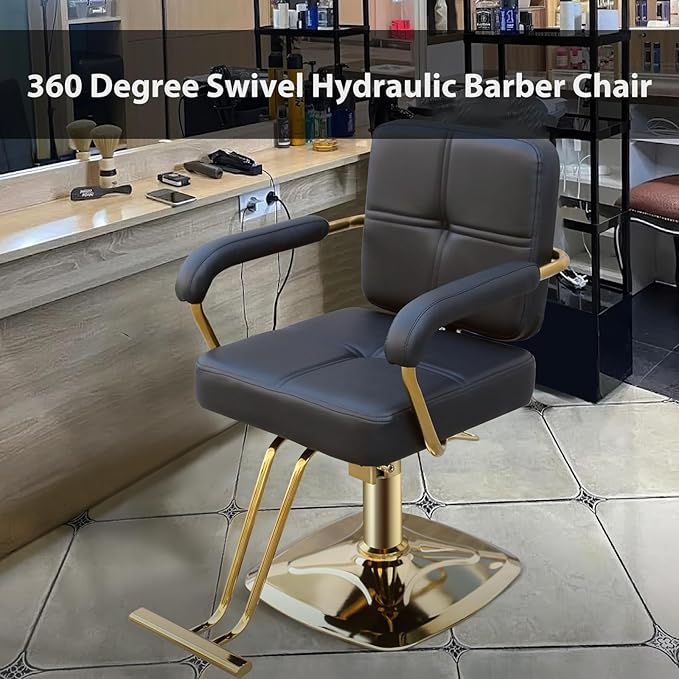 Stylist Chairs for Salon, 360 Degree Rotating Barber Chair Hydraulic Pump Salon Chair, Spa Beauty Equipment for Hair Stylists, Tattoo Artists, Cosmetologists (Gold)