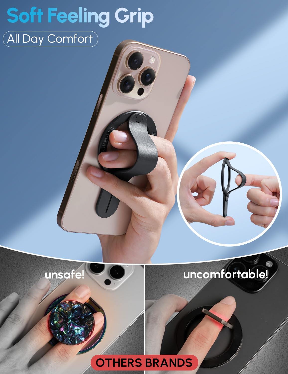 Gripmate Magsafe Phone Grip For Iphone - Magnetic Phone Ring Holder Detachable For Iphone 16 - Comfortable Finger Phone Ring Gri