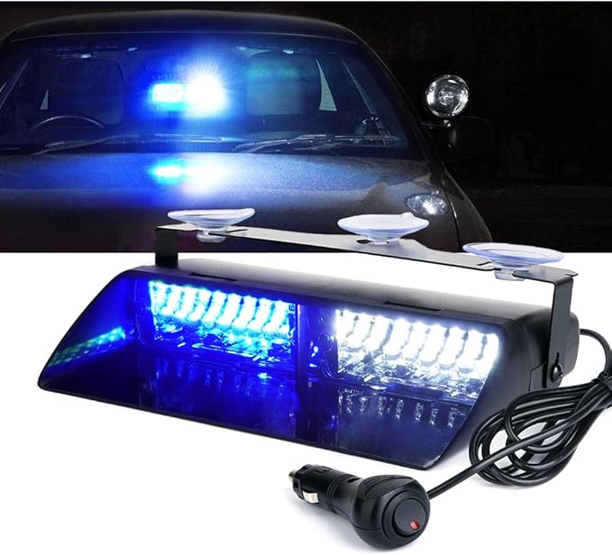 Xprite White Blue LED Emergency Dash Strobe Light, Interior Windshield Safety Warning Flashing Lights w/Suction Cups,12V W...