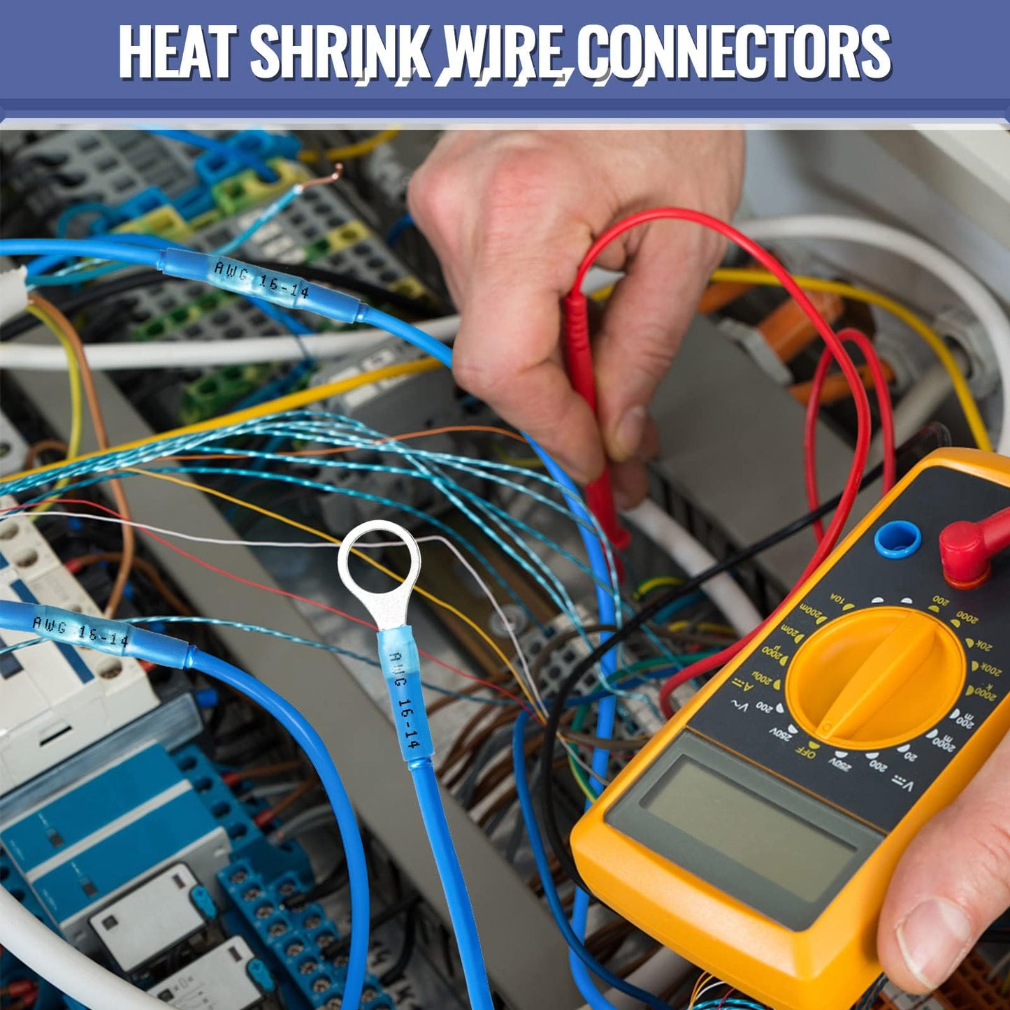 Heat Shrink Butt Wire Connectors, Sopoby 210Pcs 16-14 AWG Blue Insulated Waterproof Electrical Wire Connectors Automotive Marine Grade Wire Crimp Terminals Butt Splices, Ideal for Boat, Truck, Blue
