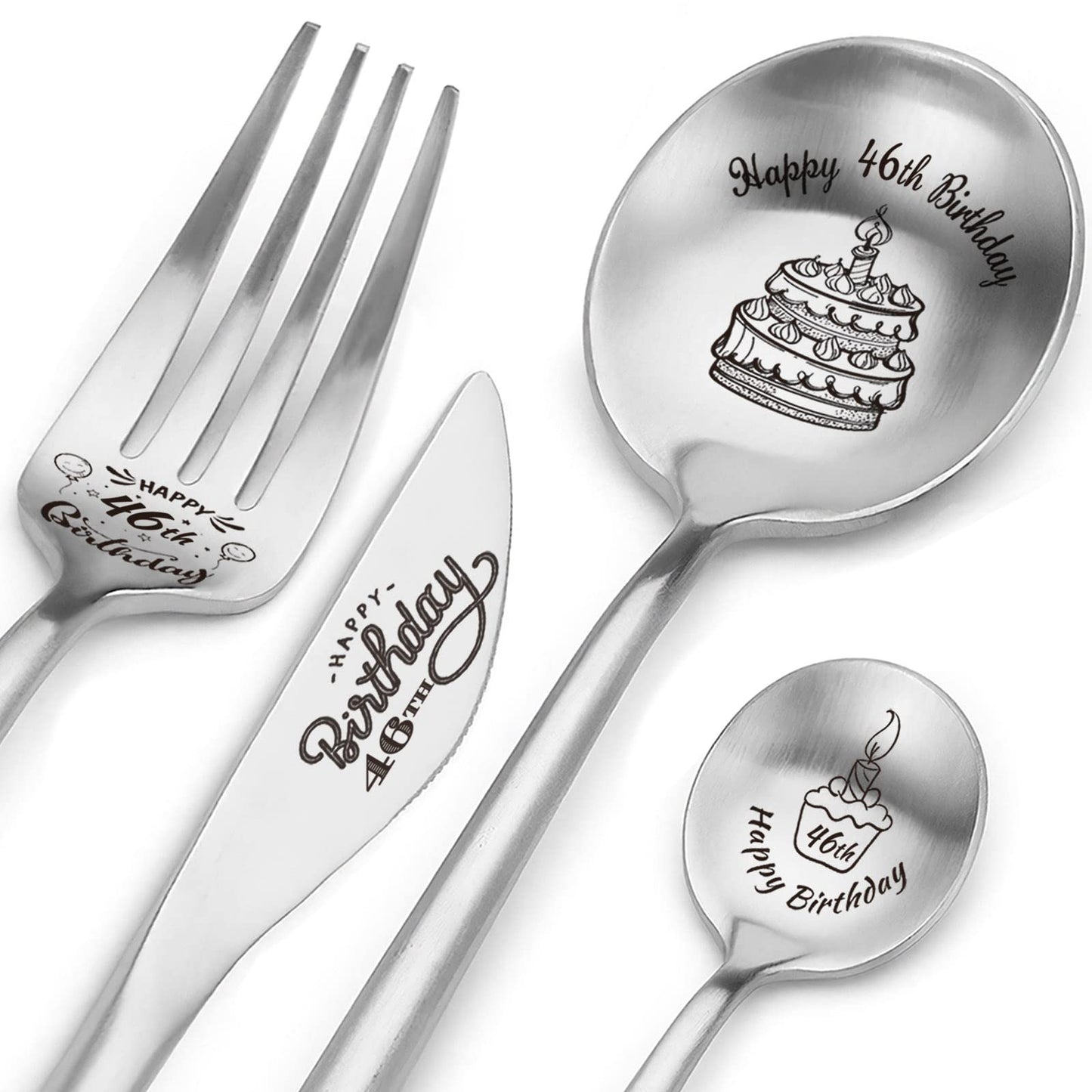 Happy 46th Birthday Spoon&Fork Gifts Engraved Cutlery Set Personalized Birthday Gifts for Son Daughter Sister Brother Friends