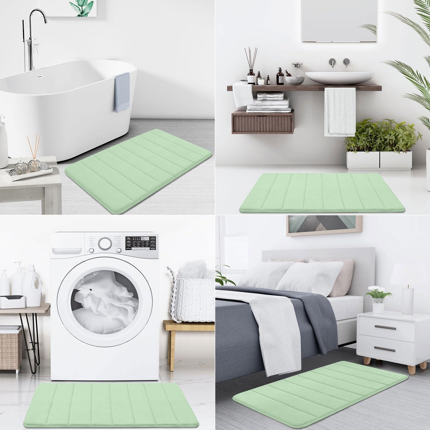 Buganda Memory Foam 3 Pieces Bathroom Rugs Set - Thick Soft Absorbent Non-Slip Bath Mats, Washable Small/Large/Contour Bath Rugs (24" x 16" + 30" x 20" + 24" x 20", Sage Green)