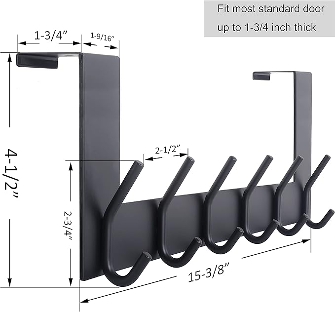 WEBI Over The Door Hook Door Hanger:Over The Door Towel Rack with 6 Coat Hooks for Hanging,Towel Hanger Door Coat Hanger Over Door Coat Rack for Towels,Clothes,Back of Bathroom,Black,2 Packs