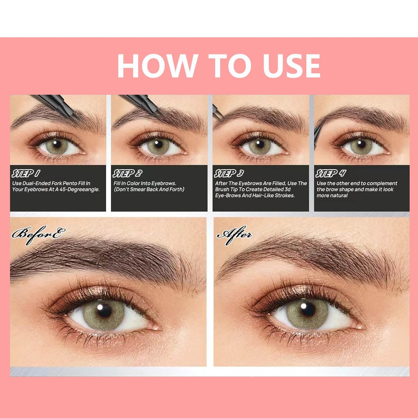 Eyebrow Pencil Dark Brown Liquid Eyebrow Pen 2 in 1 Dual-Ended Eye Brow Pencils for Women Waterproof Natural Brow Pencils Precise Brush Tip Create natural hair like eyebrows that last all day # 03