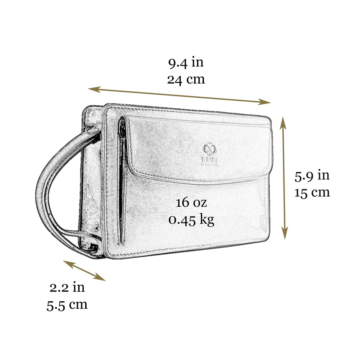 Time Resistance Leather Clutch for Men - Organizer Wrist Bag Briefcase - Handmade in Italy (Green) - Gift Box Included