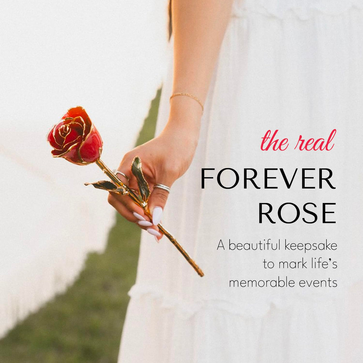 Forever Rose Hand-Dipped in 24K Gold, Ruby Red-Inspired July Birthstone with Sparkles, Real Rose in Luxury Gold Gift Box & Clear Glass Bud Vase –Perfect Ready to Gift for July Birthday or Any Occasion