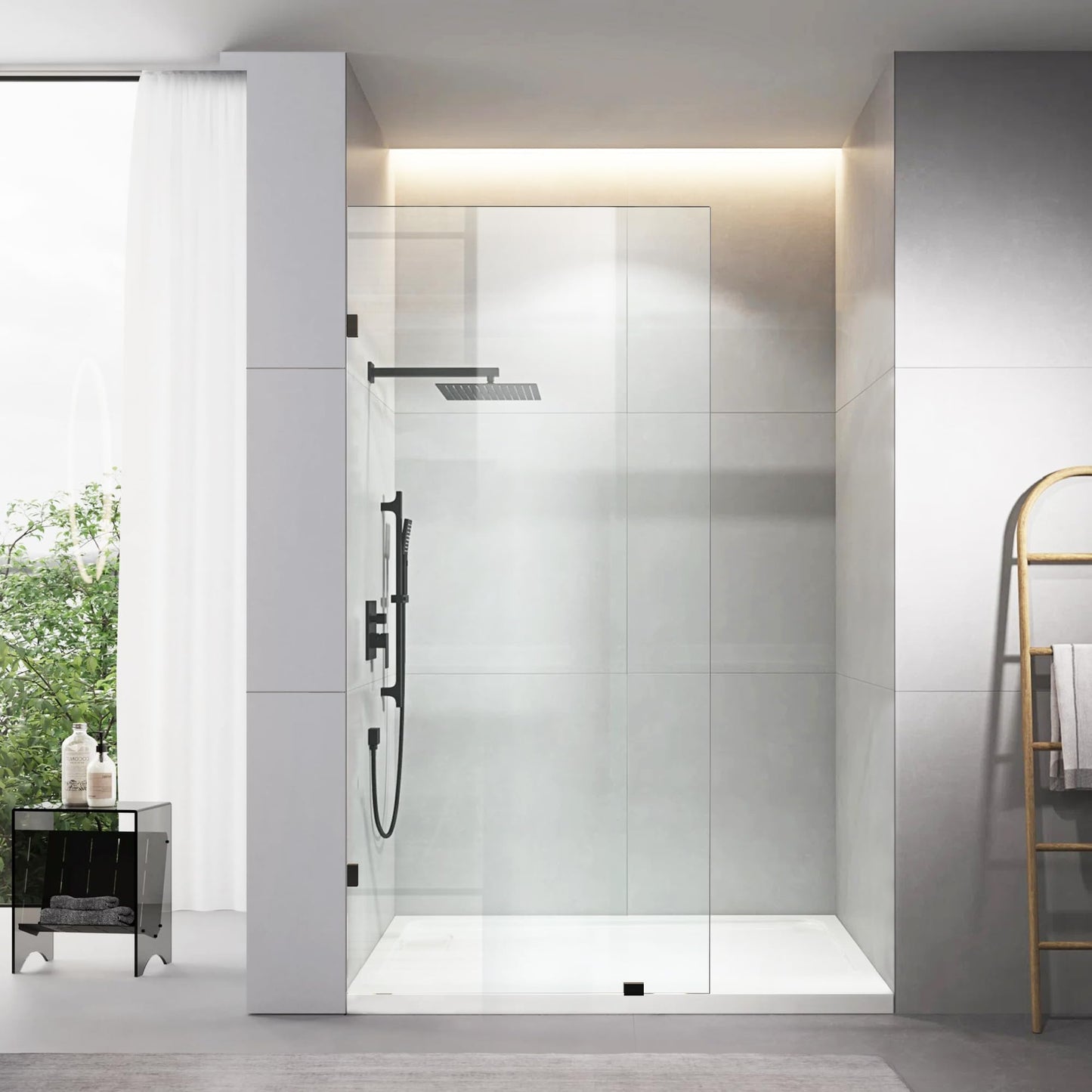 30.5" W x 78.75" H Shower Screen, Fixed Frameless Shower Glass Panel with 3/8"(10mm) SGCC Clear Tempered Glass, Single Shower Door for Bathroom (Matte Black, 30.5" W x 78.75" H)