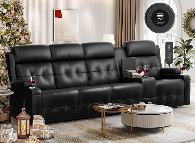 Aotolo Recliner Sofa, Massage Reclining Sofa 4 Seater Sets Heavy Weight Capacity, RV Loveseat Couch Clearance with Console, USB, Type C Port, Storage, Cup Holders, Wall Hugger Chair for Living Room