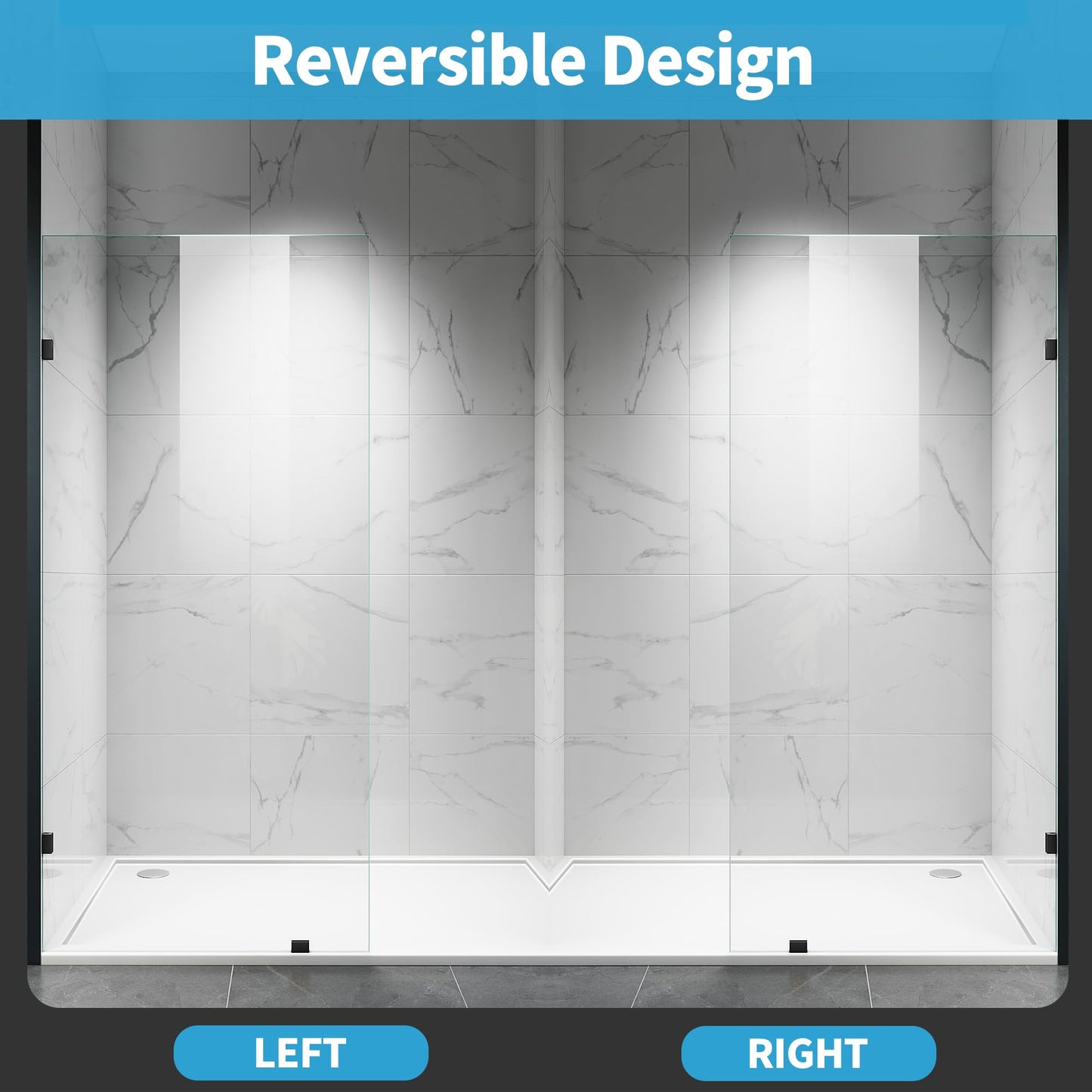 Shower Glass Panel, 32" W x 78.75" Fixed Shower Screen Panel with 3/8"(10mm) SGCC Clear Tempered Glass, Frameless Walk in Shower Door for Bathroom (Matte Black, 32" W x 78.75" H)