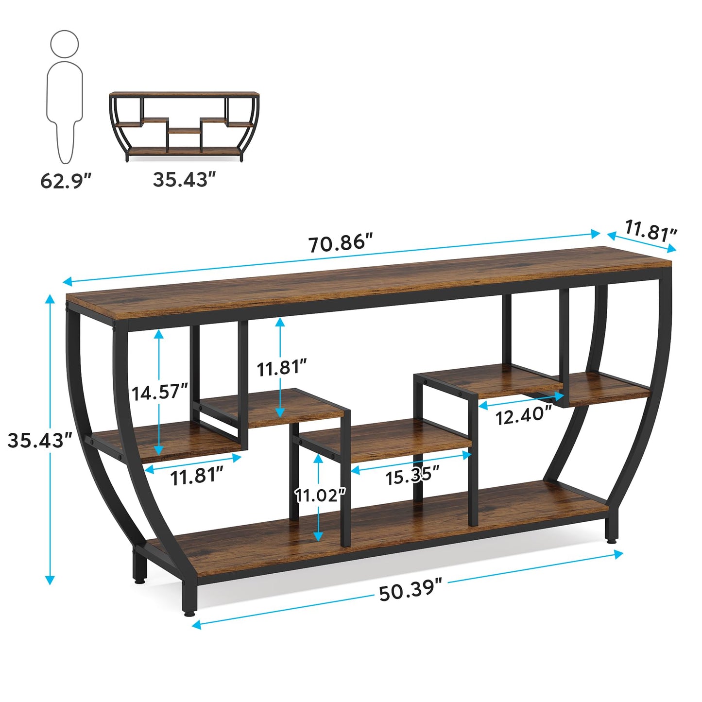 Tribesigns 70.9 Inch Long Sofa Table with Shelves, Rustic Console Table with Storage, Industrial Entryway Table TV Stand, Behind Couch Table Accent Tables for Living Room, Hallway, Foyer