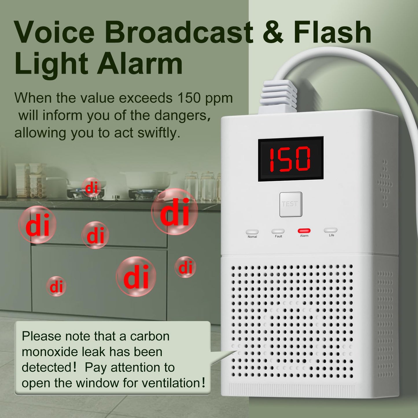 Carbon Monoxide Detector CO Alarm - High-Precision Easy Plug-and-Play Design with Advanced Chip Technology, 85dB Audible Alarm, Clear LCD Display & Sound Alerts for Home, Car, Living Spaces