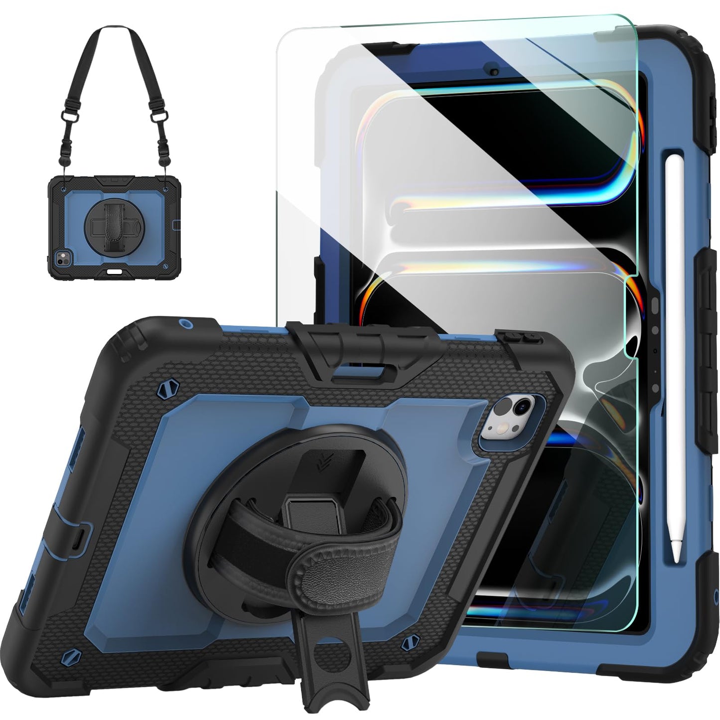 Ambison For Ipad Pro 11 Inch Case 2024(M4, 5Th Generation),With 9H Tempered Glass Screen Protector,Full-Body Heavy Duty Shockpro