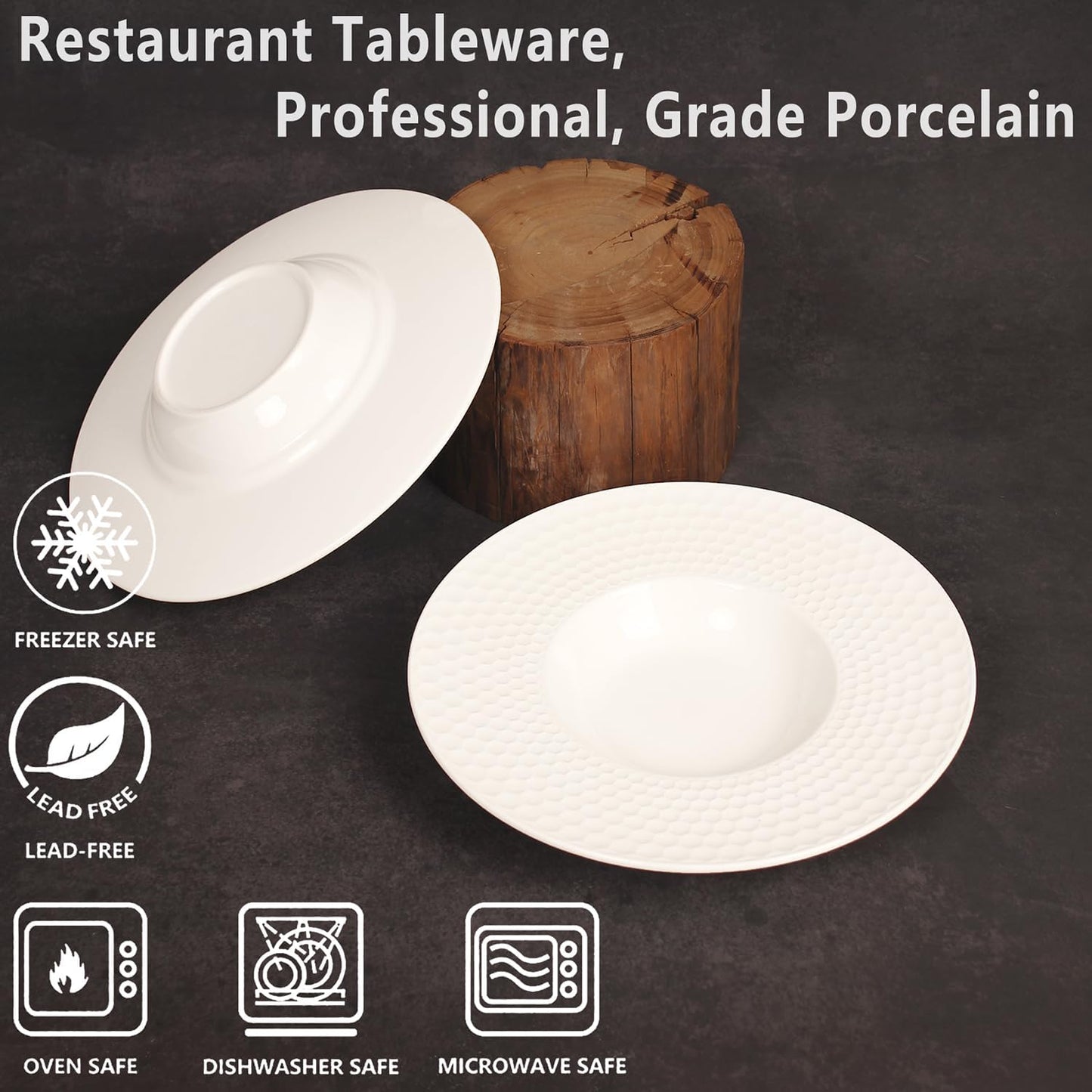 Ceramic Wide Rimmed Soup Plate, Soup Bowl 5.3 oz, Pasta Bowl Set of 4,White Shallow Bowl Plate, Soup Bowl with Rim, Best choice for high-end restaurants, hotels, and foodies,9 Inch