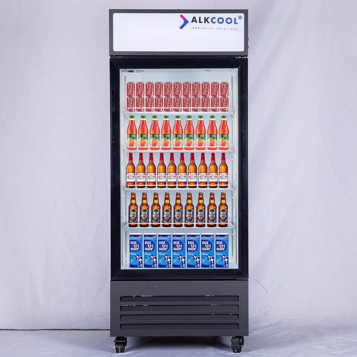 NAFCOOL Commercial Beverage Refrigerator Display Fridge,Single Glass Door Merchandiser Drink Cooler with LED Light Adjustable Shelves,ETL and NSF Approval,16.5Cu Ft,68.9''High