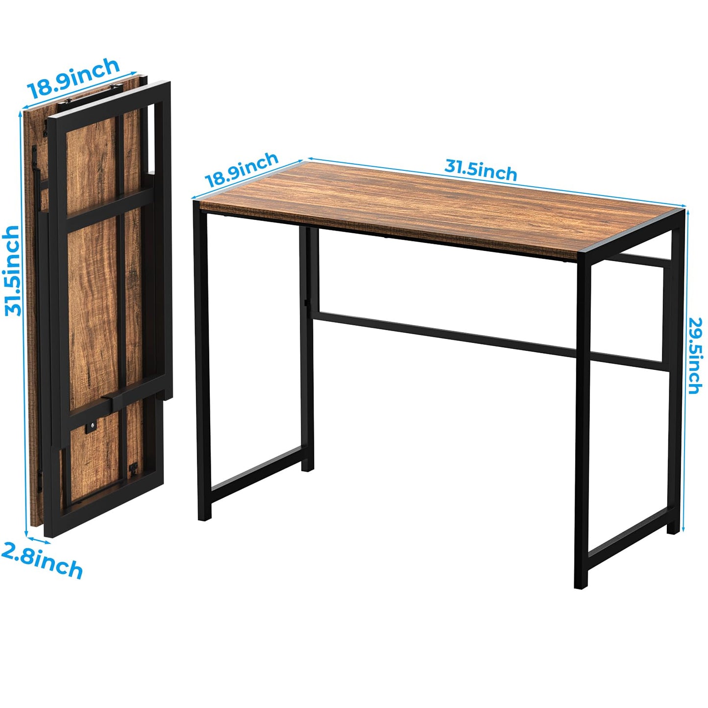 GreenForest Folding Desk No-Assembly,31.5 in Small Desk for Small Spaces Computer Desk for Home Office,Space Saving Foldable Table Study Writing Desk,Walnut