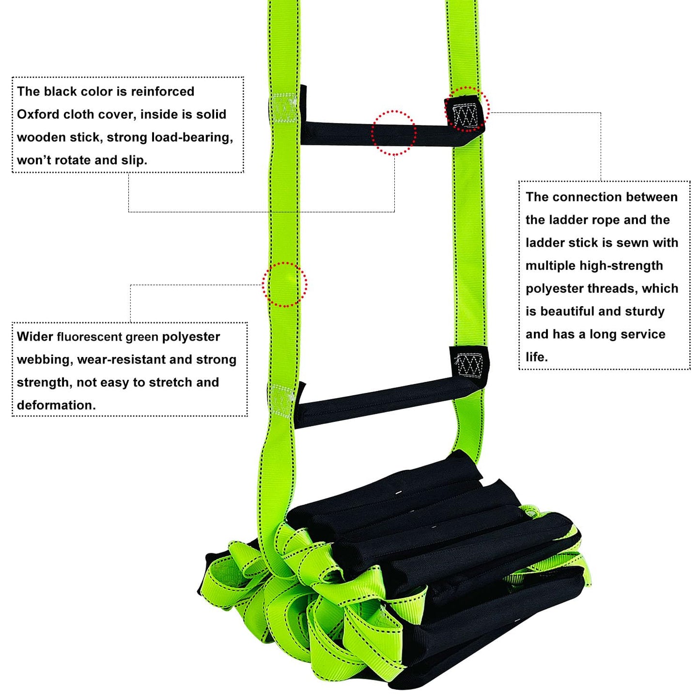 Fire Escape Ladder with 2 Heavy Hooks, 16.7 Feet Emergency Fire Ladder for 2-3 Story Homes, Reusable Safety Rope Ladders for Balcony Railing Treehouse, Green