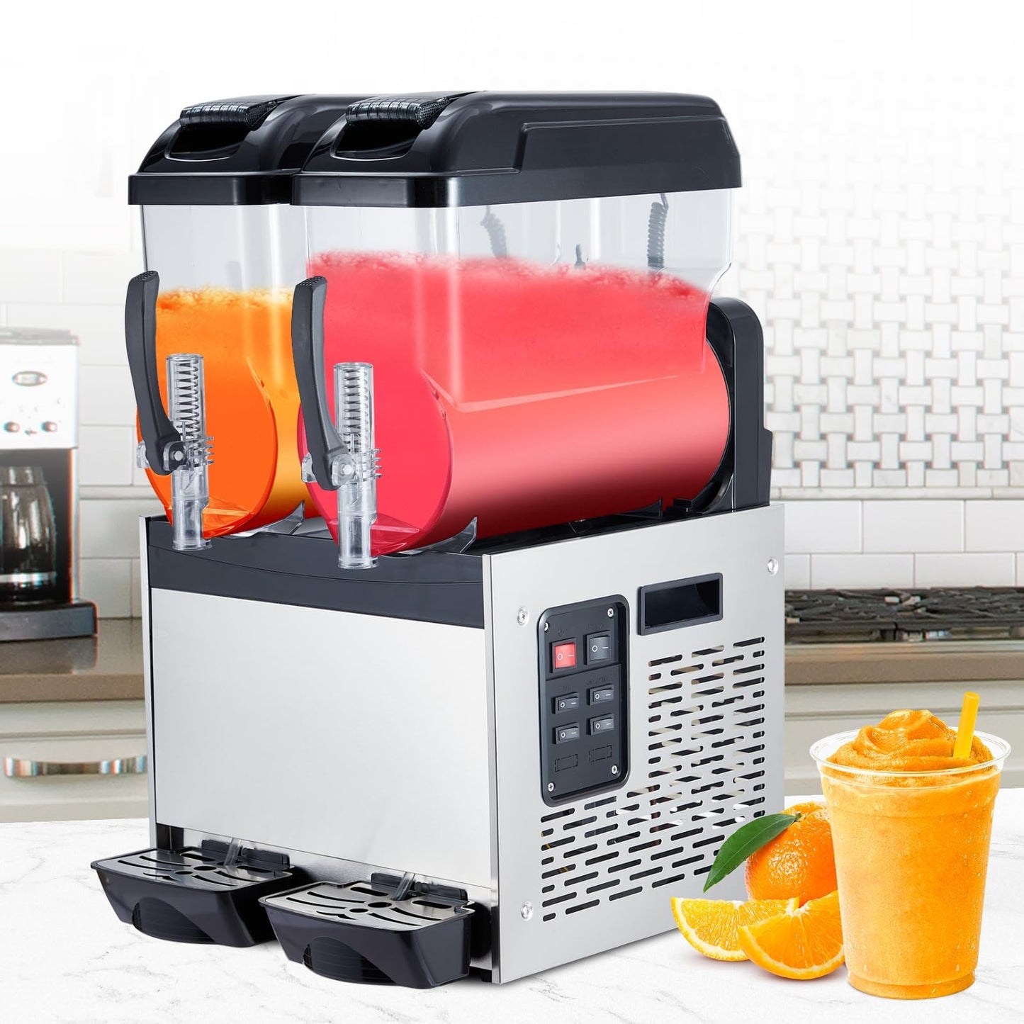 PeacefulHues Commercial Slushy Machine Frozen Drink Machine, Double Tank 12l 700w Stainless Steel, Margarita Wine Slush Smoothies Maker for Restaurant Bar Party