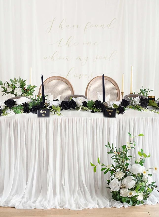 2 Pack Artificial Peony Flower Garland - 6ft Silk Peony Garland Flower Vine Silk Roses Flowers for Wedding Arch Party Table Decor (Black)