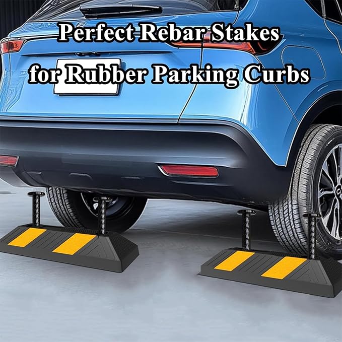 MSWY 16 Inch Rebar Stakes 10 Pack Heavy Duty Ground Anchors 1/2 Inch Diameter Galvanized Steel Asphalt Anchoring Metal Spikes for Speed Bump, Parking Curb and Camping Tent