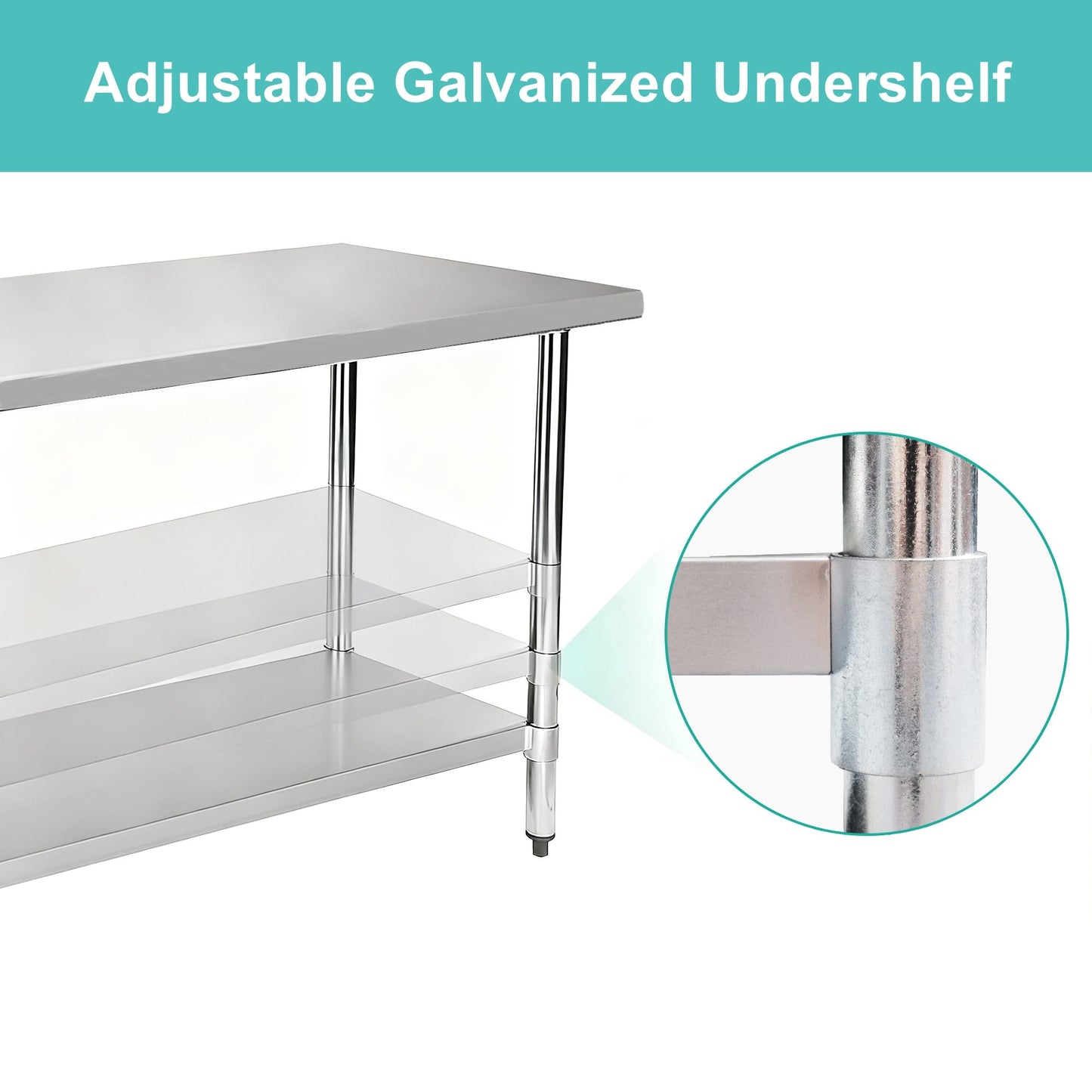 Okeyolive Stainless Steel Table for Prep & Work 24 x 48 Inches, NSF Heavy Duty Commercial Food Prep Work Table with Undershelf and Galvanized Legs for Restaurant, Home and Hotel