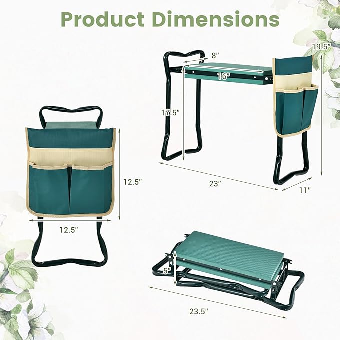 Goplus Garden Kneeler and Seat, Heavy-Duty Garden Bench w/Large Tool Pouch, Widen EVA Foam Kneeling Pad, Portable Gardening Gift for Women Men Seniors, Foldable Garden Stool for Kneeling & Sitting