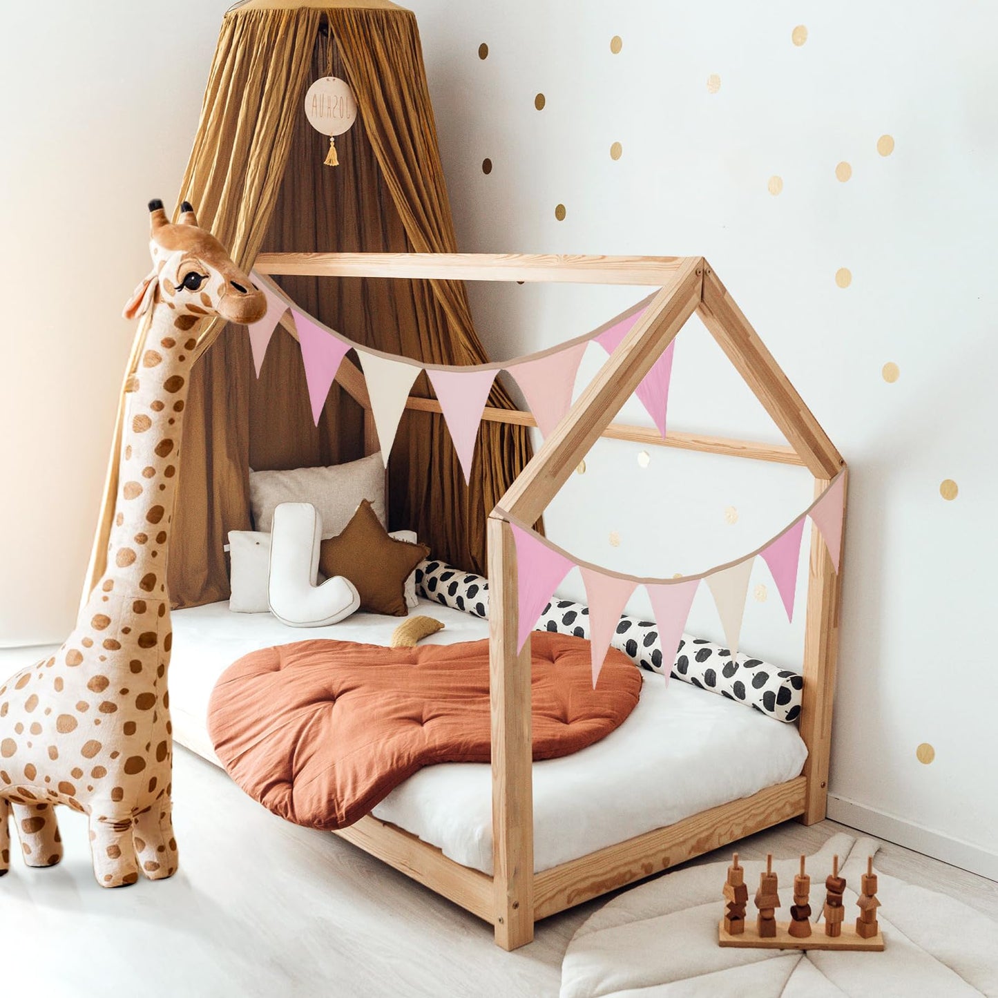 GCQQ Pennant Banner Flags 9Ft Pink Pennant Nursery Garland 12Pcs Light Pink Baby Girl Banners Double-Side Bunting Triangle Birthday Banner Girl Toddler Room Decor for Kids Bed Baby Shower Party Decor