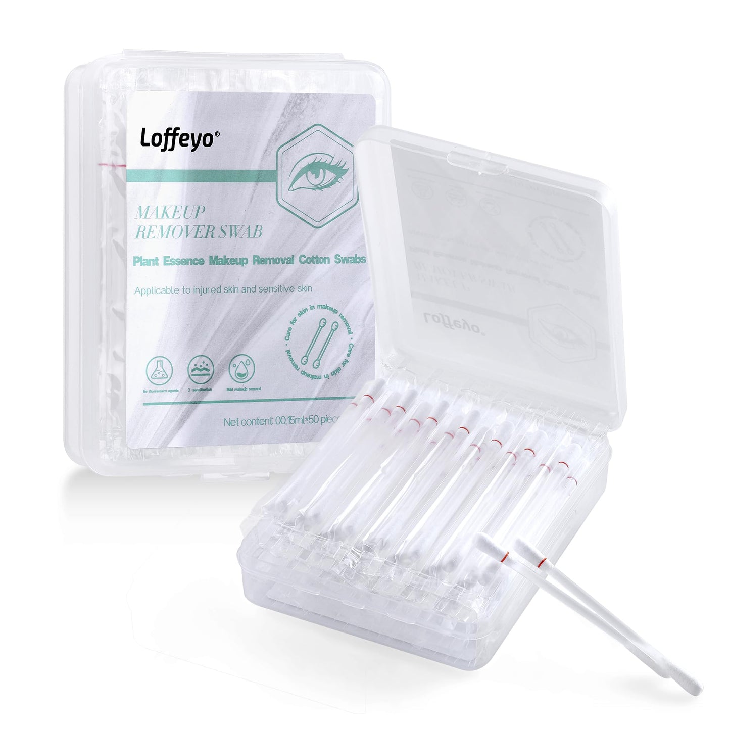 Loffeyo 50 Count Makeup Remover Cotton Swabs, Eye & Lip Sticks remover With White Lily, Liquid-Filled Makeup Remover Swabs, Spac