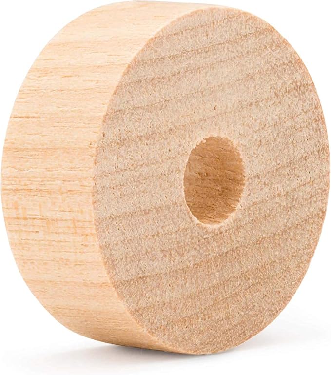 1-inch Diameter Slab Wooden Wheels for Crafts, 1/4-inch Hole, 3/8-inch Thick, Pack of 12 Mini Wooden Hobby Wheel for Model, by Woodpeckers