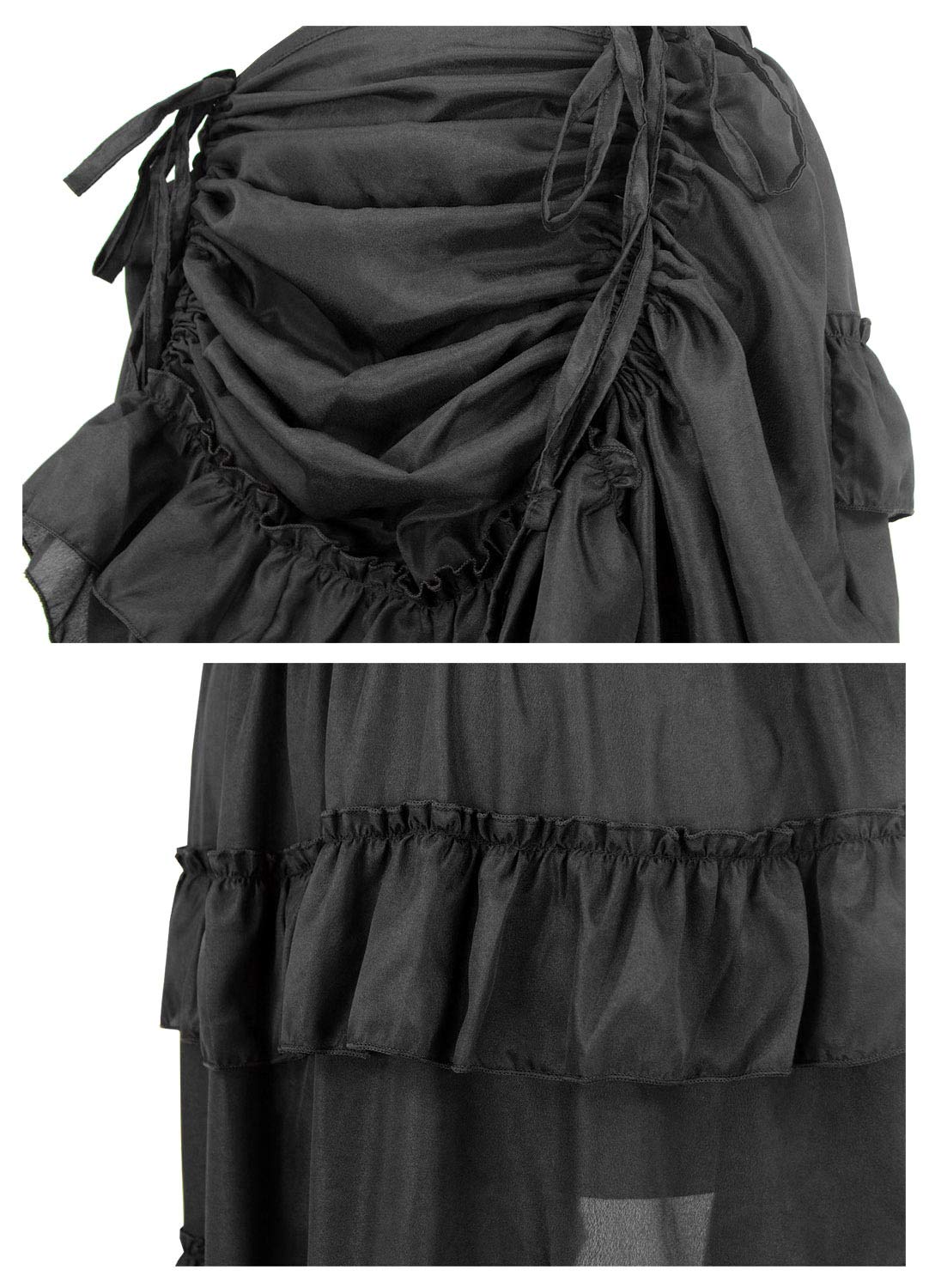 Charmian Women's Steampunk Gothic High Low Ruffle Cyberpunk Skirt Black Small