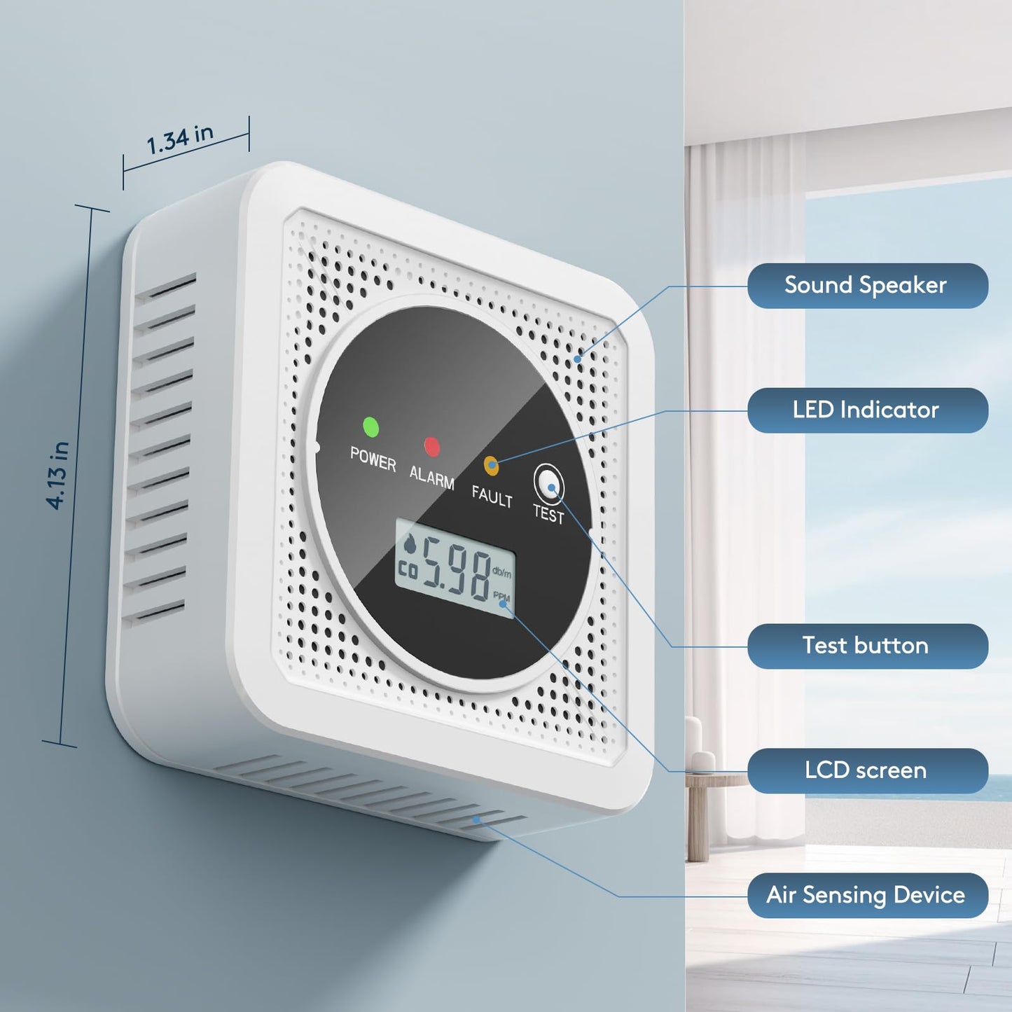 2 in 1, Carbon Monoxide Detectors,Smoke Detector,Smoke Combination CO Alarm,85db Alarm,LCD Large Screen,with 3*AA Batteries,Test Button,Low Battery Warning,Easy Install