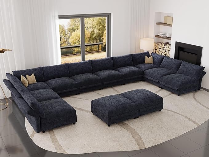 DreamDashio 226" Oversized Modular Sectional Sofa for Living Room, U Shaped Deep Sectional Couch with Storage Seat, Versatile Armrest, High Backrest, 12 Seater, Dark Grey Chenille