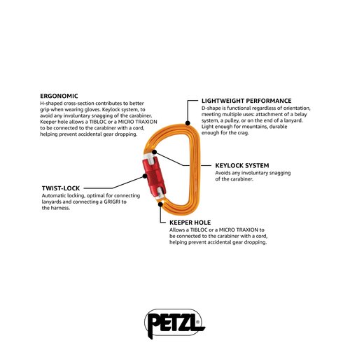 Petzl Sm'D Carabiner - Versatile, Lightweight, Compact, D-Shaped Locking Carabiner for Rock and Ice Climbing - Twist-Lock - 3-Pack