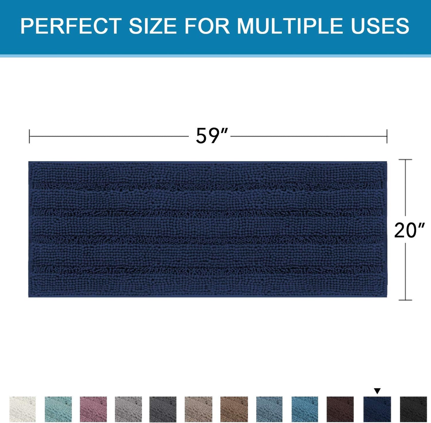 H.VERSAILTEX Bathroom Rugs Bath Mat Runner Rug Non Slip Kitchen Rug Extra Long Bath Rug Runners Oversized 59" x 20" Absorbent Washable Dry Fast Plush Area Rug for Bathroom/Bedroom - Navy