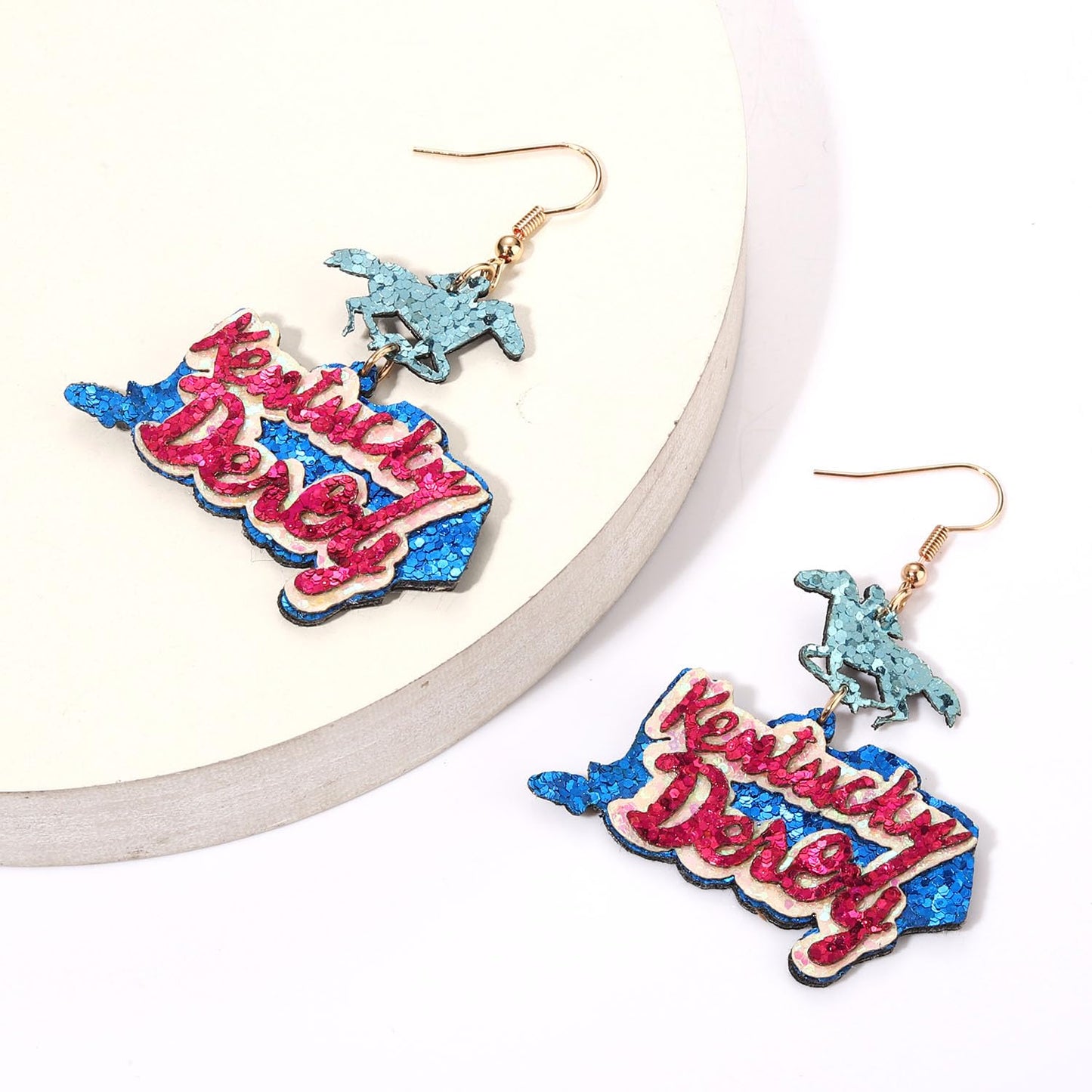 Kentucky Derby Race Horse for Women Western Acrylic Horseshoe Rose Flower Drop Dangle Earrings Fashion Jewelry Gift for Horse Ra